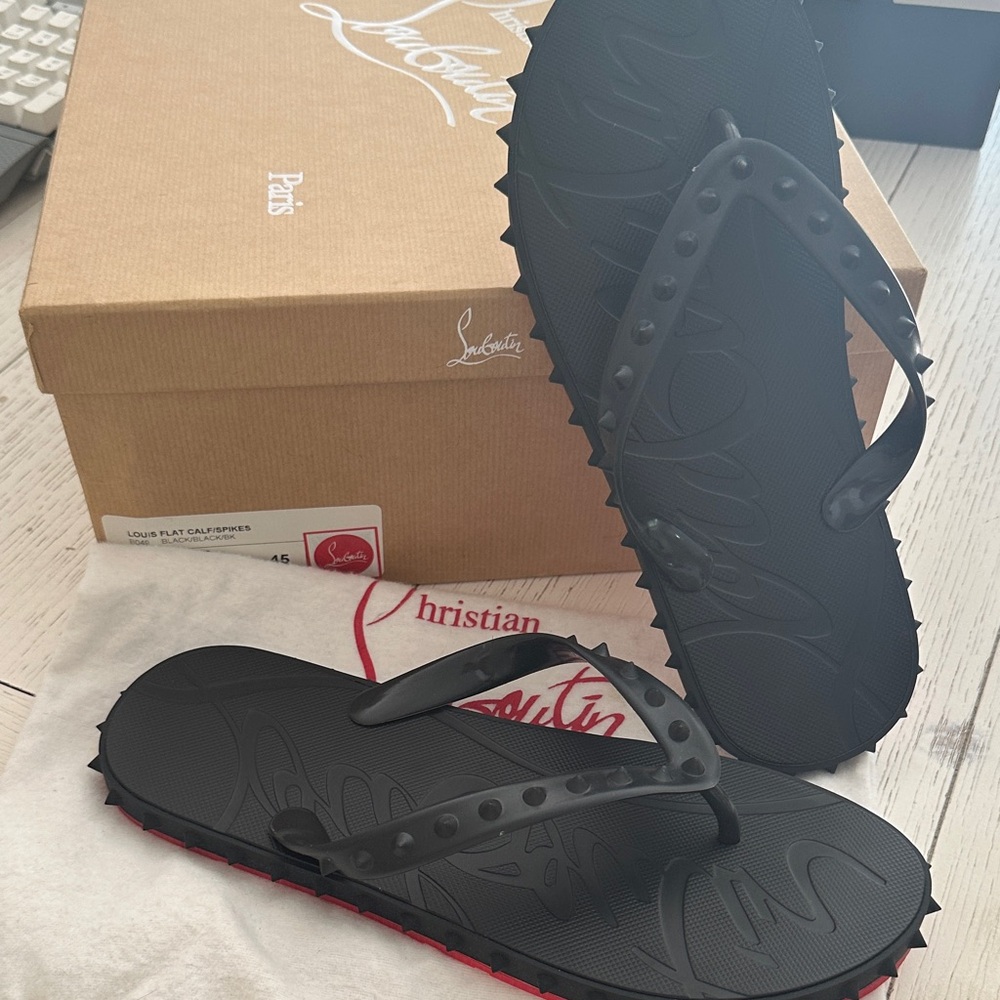 Christian Louboutin Black Spiked Flip Flops
